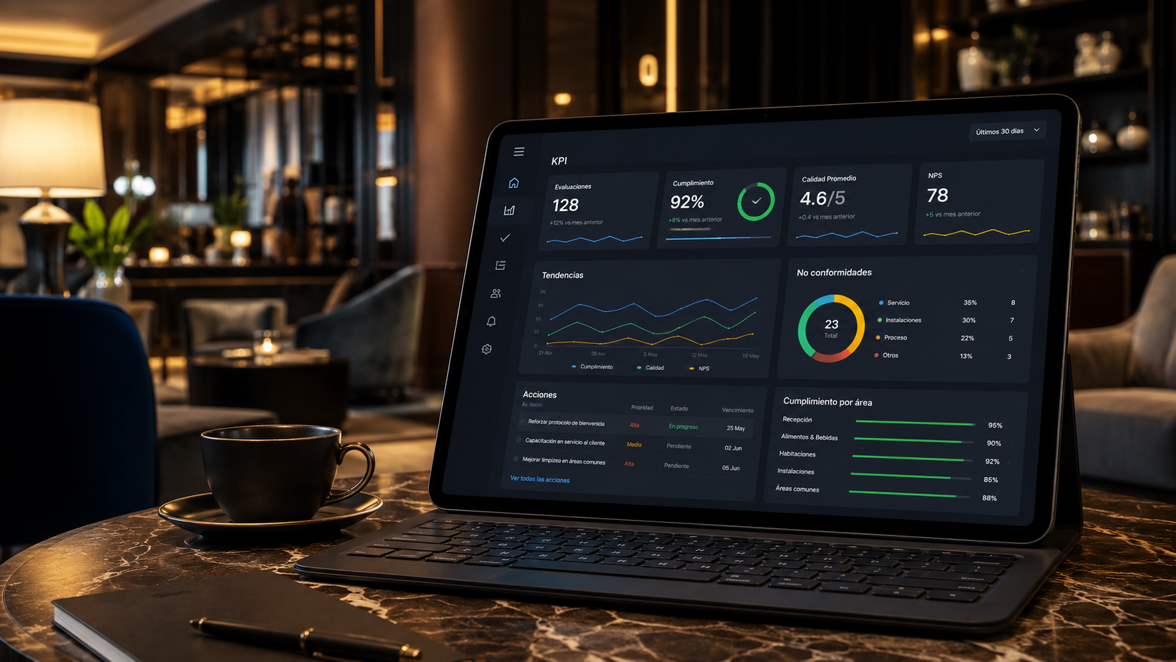 Dashboard de control de calidad y experiencia de cliente